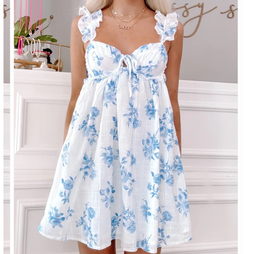 Floral Blue and White Dress